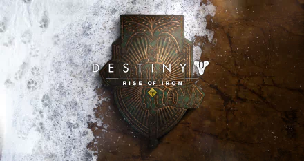 An 8K Ultra HD PC wallpaper featuring the Destiny: Rise of Iron emblem with textured metal and snow, representing the Destiny video game expansion.