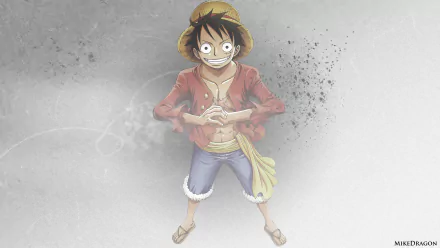 HD PC desktop wallpaper featuring Monkey D. Luffy from the anime One Piece with a dynamic, textured gray background.