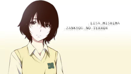 A detailed HD wallpaper featuring Lisa Mishima from the anime Zankyou No Terror, showcasing her character in a soft, minimalistic design.