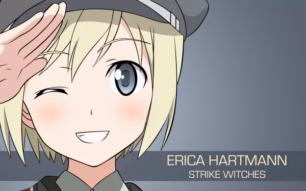 Anime-style illustration of Erica Hartmann from Strike Witches, featured in a 4K Ultra HD PC desktop wallpaper and background.
