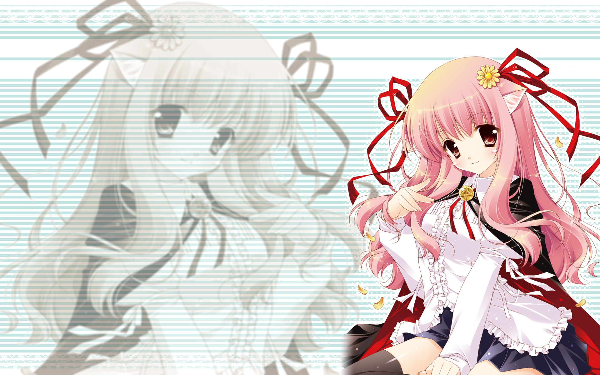 HD PC desktop wallpaper featuring anime character Louise from The Familiar of Zero with pink hair and ribbons, blending detailed color and grayscale background elements.