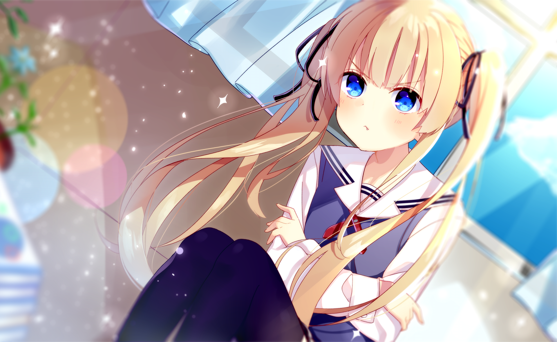 HD PC desktop wallpaper featuring Eriri Spencer Sawamura from the anime Saekano: How to Raise a Boring Girlfriend, showcasing her in a school uniform with long blonde hair.