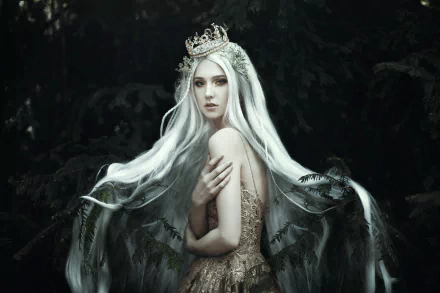white hair crown woman artistic HD Desktop Wallpaper | Background Image