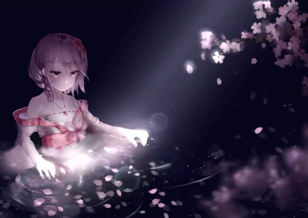 An enchanting anime original HD desktop wallpaper featuring a serene character surrounded by swirling petals and soft light, creating a dreamy atmosphere.