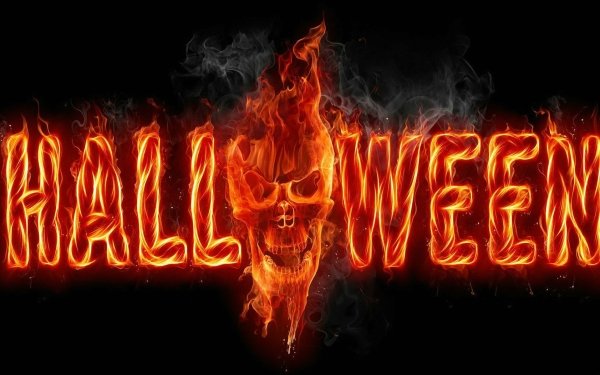 Holiday Halloween Word Fire Skull HD Wallpaper | Background Image