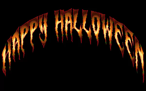 HD PC desktop wallpaper featuring fiery Happy Halloween text on a black background, capturing the spooky holiday spirit.