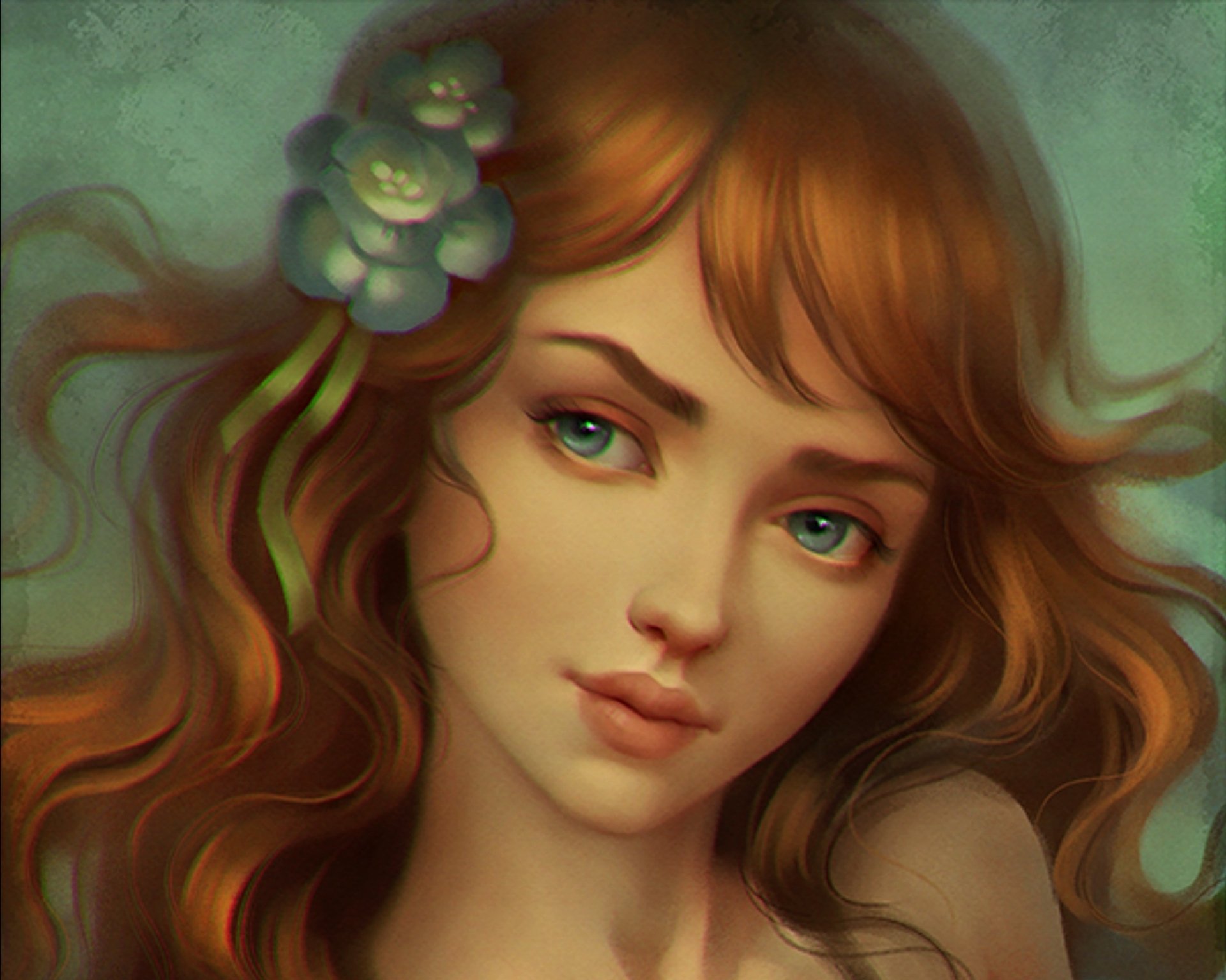 Download Flower Redhead Fantasy Woman HD Wallpaper by Elena Berezina