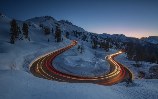Photography Time-lapse Winter Snow Landscape Road HD Wallpaper | Background Image