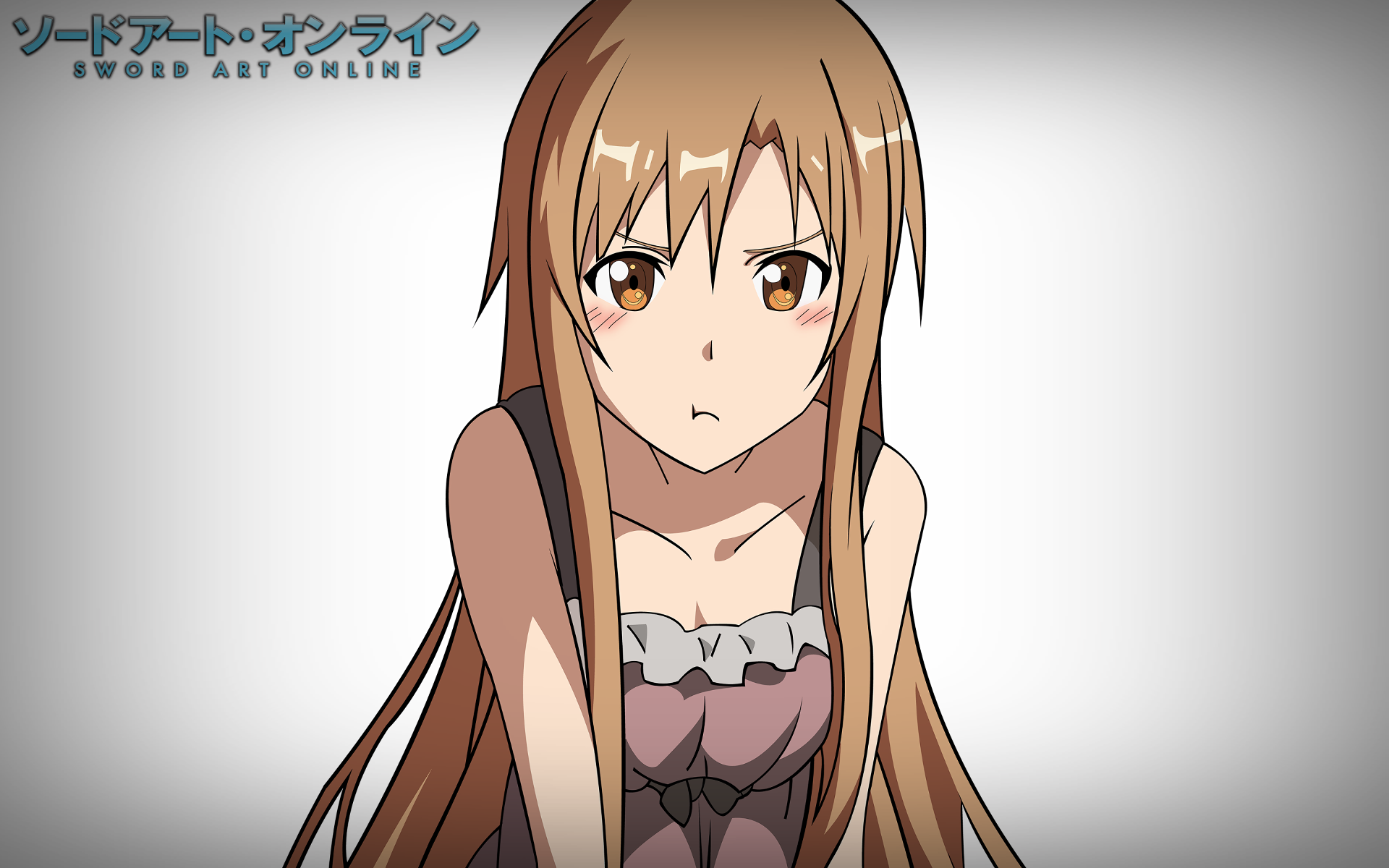 HD PC desktop wallpaper featuring Asuna Yuuki from the anime Sword Art Online, showcasing her with long brown hair and a calm, focused expression.