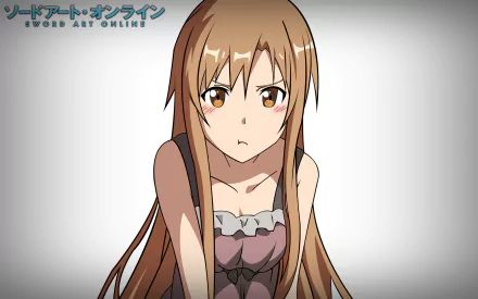 HD PC desktop wallpaper featuring Asuna Yuuki from the anime Sword Art Online, showcasing her with long brown hair and a calm, focused expression.