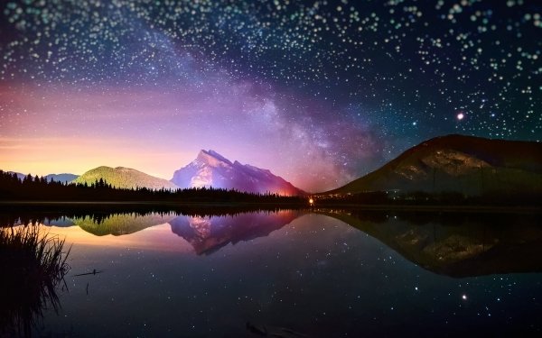 Terre/Nature Réflection Nature Lac Nuit Starry Sky Etoiles Montagne Fond d'écran HD | Image