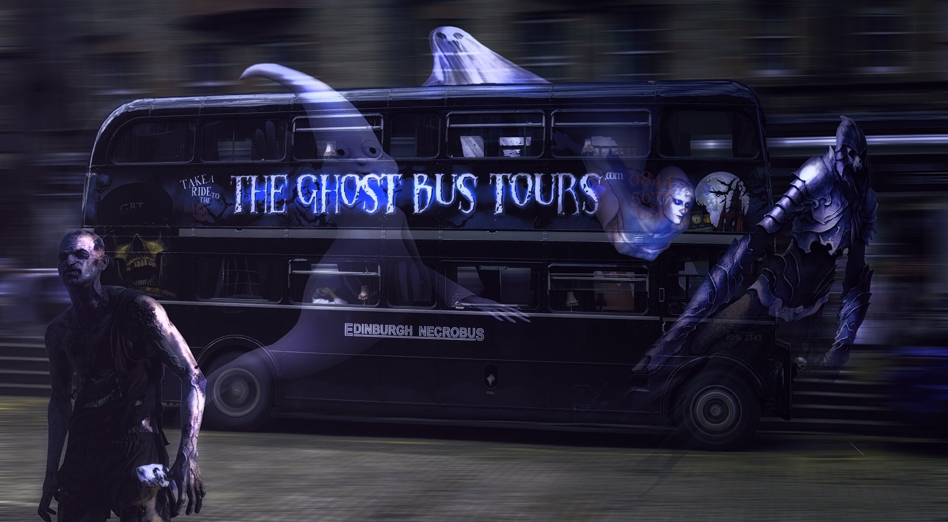 8K Ultra HD Ghost Bus Halloween Wallpaper by Weeegieschemie