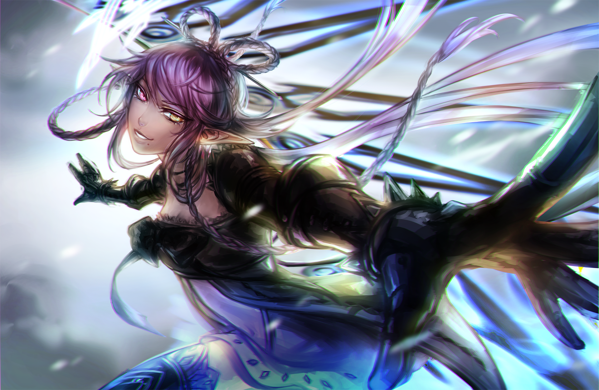 HD anime-style desktop wallpaper featuring an original character named Tarot, depicted with dynamic motion and vivid, ethereal colors.