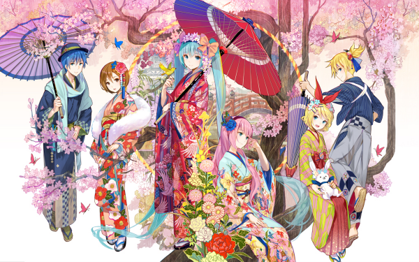 Anime Vocaloid Hatsune Miku Len Kagamine Rin Kagamine Luka Megurine Kaito Meiko Kimono HD Wallpaper | Background Image