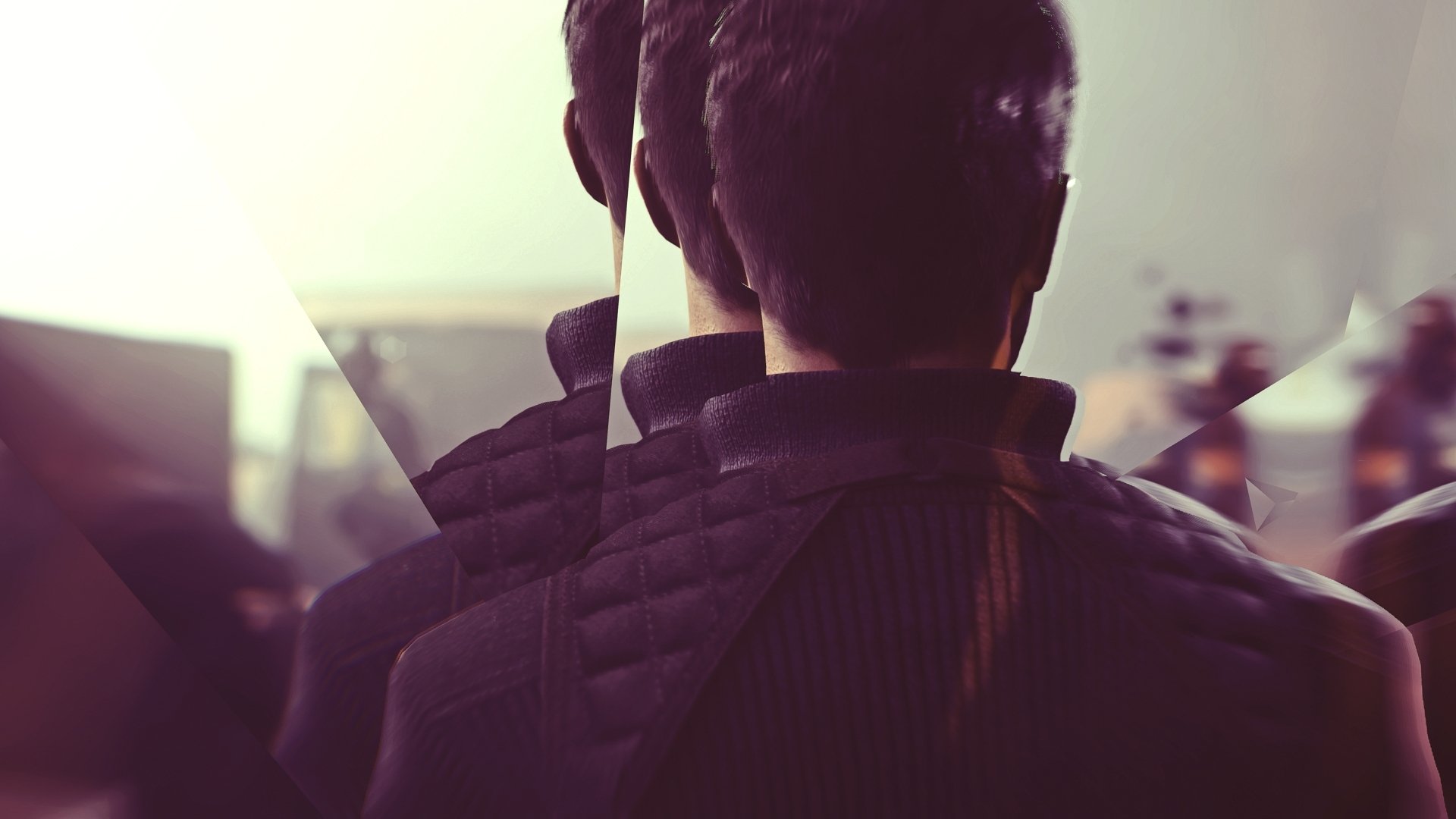 4K Ultra HD PC wallpaper featuring a glitch effect with overlapping images of a man from the video game Quantum Break.