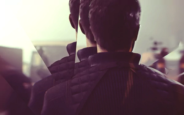 4K Ultra HD PC wallpaper featuring a glitch effect with overlapping images of a man from the video game Quantum Break.