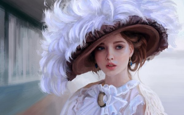 Women Artistic Face Hat Feather Green Eyes HD Wallpaper | Background Image