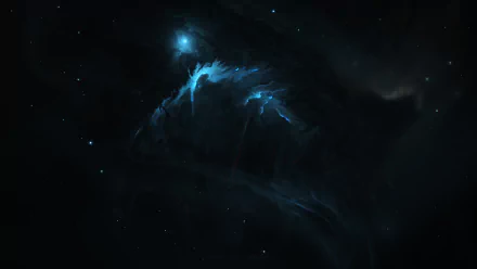 A dark, detailed sci-fi nebula with glowing blue highlights, presented in stunning 8K Ultra HD as a PC desktop wallpaper and background.