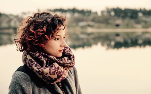 scarf brown eyes curl brunette woman model HD Desktop Wallpaper | Background Image