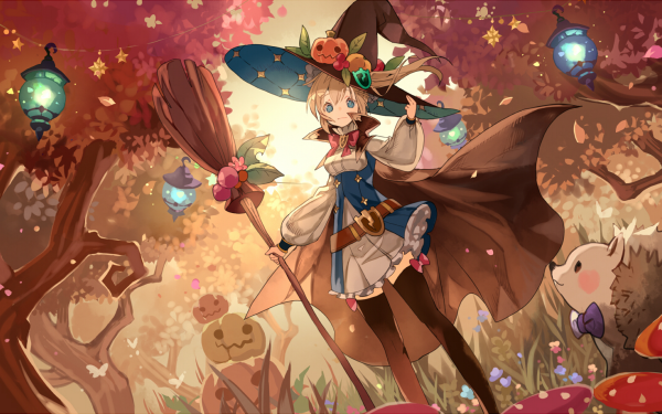 Anime Witch Halloween Pumpkin Fantasy HD Wallpaper | Background Image