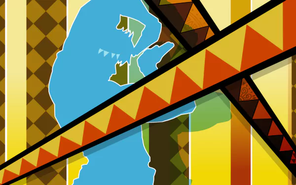 HD PC desktop wallpaper featuring Caesar Zeppeli from the anime Jojo's Bizarre Adventure, with bold geometric patterns in warm tones.