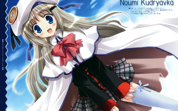 Anime character Noumi Kudryavka from Little Busters! in a detailed outfit, captured in vibrant colors as a 4K Ultra HD PC desktop wallpaper.