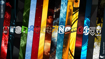 HD desktop wallpaper featuring colorful stripes and team logos from Counter-Strike: Global Offensive.