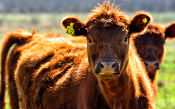 Close-up of a brown cow in a sunlit field, captured in stunning 4K Ultra HD for a vibrant PC desktop wallpaper and background.
