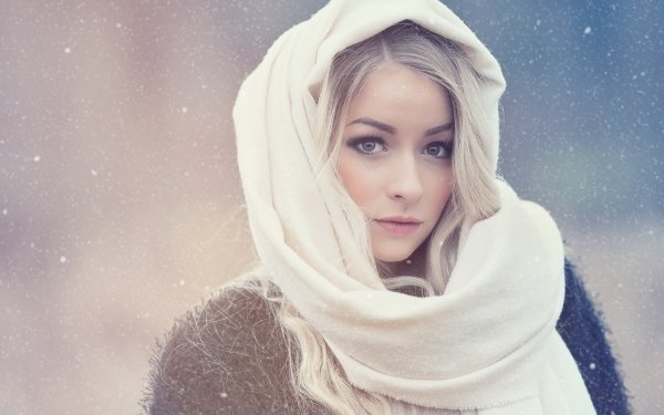 Women Model Blonde Scarf Snowfall Green Eyes HD Wallpaper | Background Image