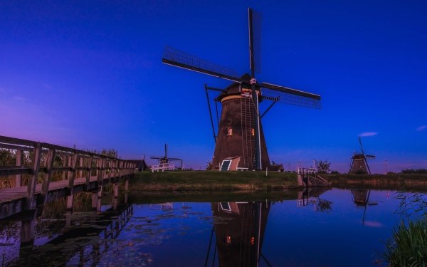 Man Made Windmill Netherlands Reflection River HD Wallpaper | Background Image