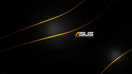 HD PC desktop wallpaper featuring sleek black textured background with curved orange lines and the ASUS logo, highlighting technology and computer aesthetics.