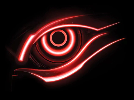 HD PC desktop wallpaper featuring a glowing red stylized eye design, embodying futuristic technology and the Gigabyte brand aesthetic.