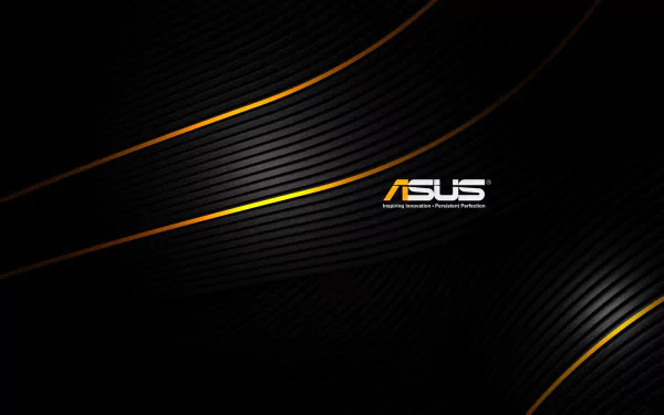 HD PC desktop wallpaper featuring sleek black textured background with curved orange lines and the ASUS logo, highlighting technology and computer aesthetics.