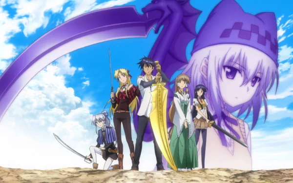 HD PC desktop wallpaper featuring Yuri Mariya, Athena, Godou Kusanagi, Liliana Kranjcar, Ena Seishuuin, and Erica Blandelli from the anime Campione!