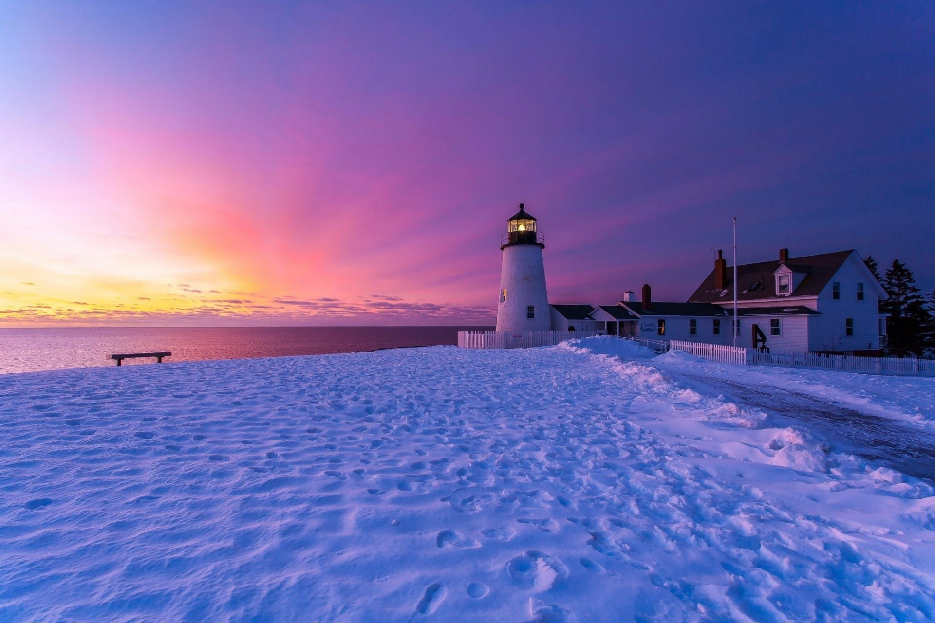 Download Horizon Snow Winter Man Made Lighthouse HD Wallpaper