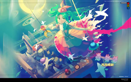 HD PC desktop wallpaper featuring Yotsugi Ononoki from Tsukimonogatari, part of the Monogatari series, with vibrant colors and dynamic anime-style artwork.