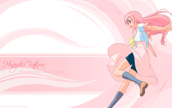HD PC desktop wallpaper/background: Hayate the Combat Butler anime — pink-haired girl in a flowing coat strides across soft pastel pink and white swirls.