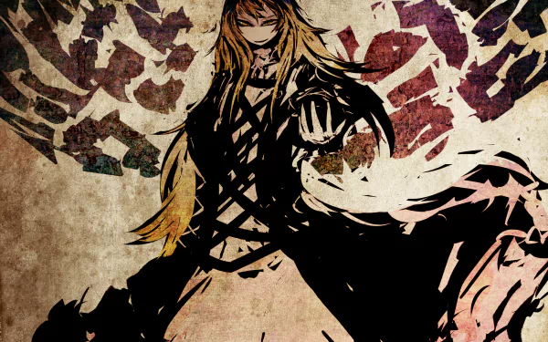 Byakuren Hijiri (Touhou) in a dramatic ink-brush style with flowing robes and wing-like strokes on a textured backdrop — 2K Quad HD PC desktop wallpaper.