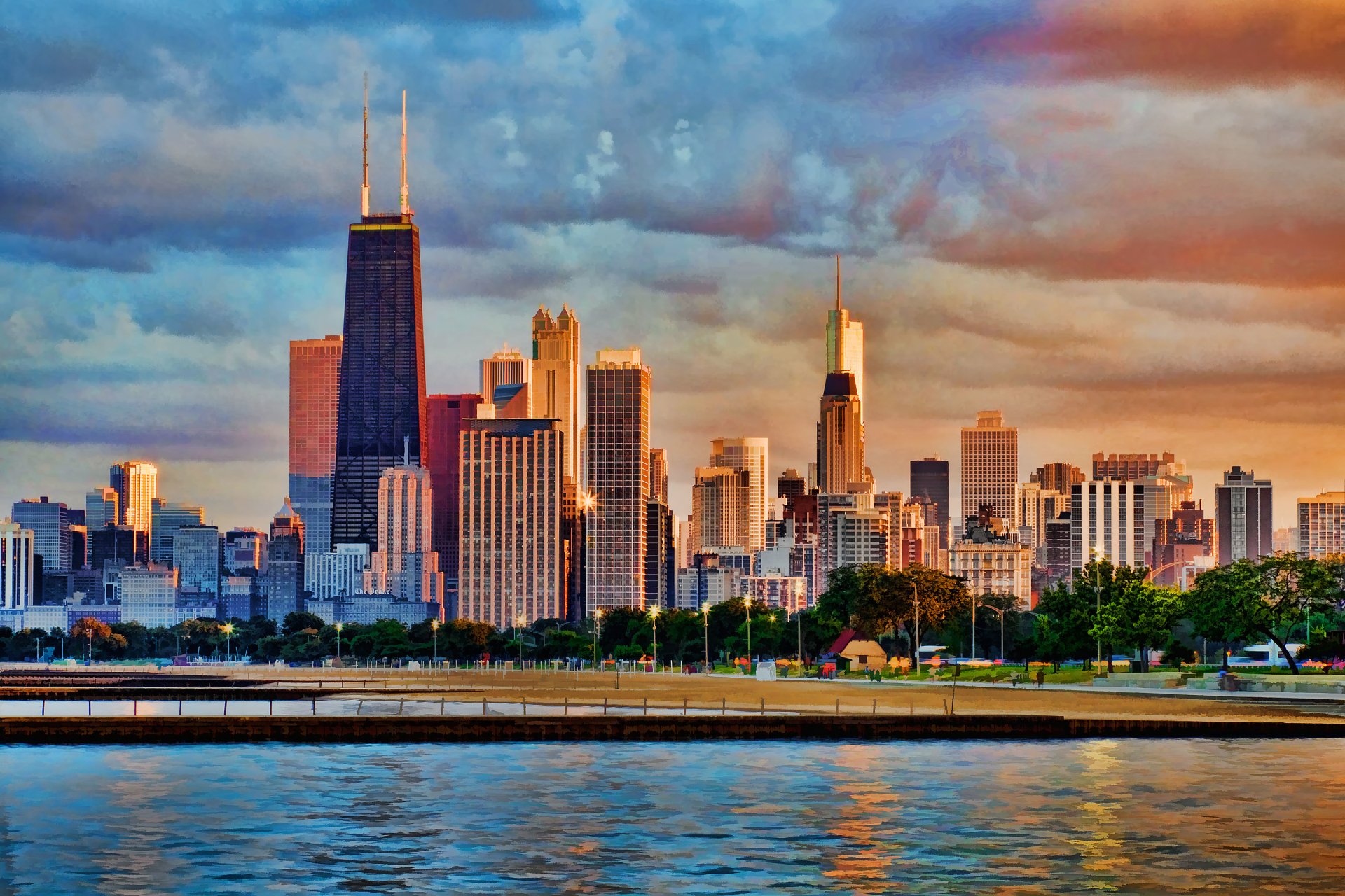 3600x2400 Painting of Chicago - Cityscape Wallpaper Background Image. 