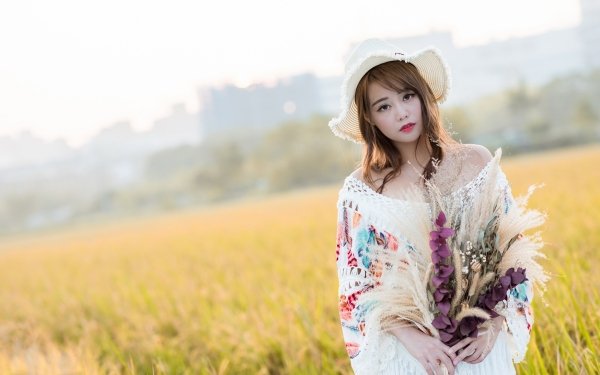 Women Asian Model Hat Brunette Brown Eyes Field Depth Of Field HD Wallpaper | Background Image