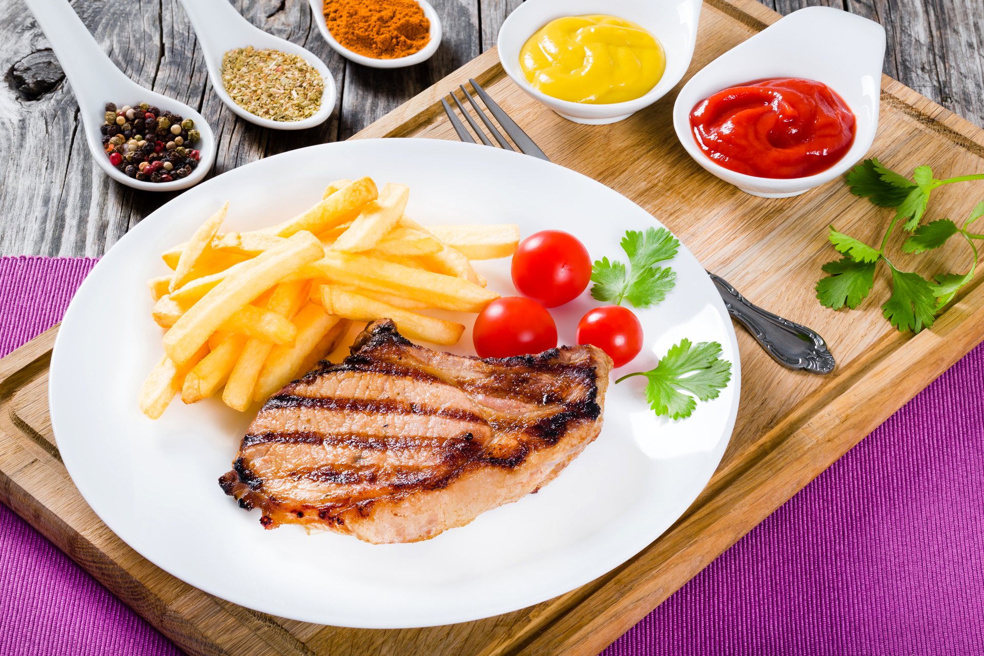 Download Mayonnaise French Fries Meat Ketchup Tomato Food Meal 4k Ultra HD Wallpaper