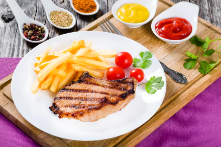 mayonnaise french fries meat ketchup tomato food meal HD Desktop Wallpaper | Background Image