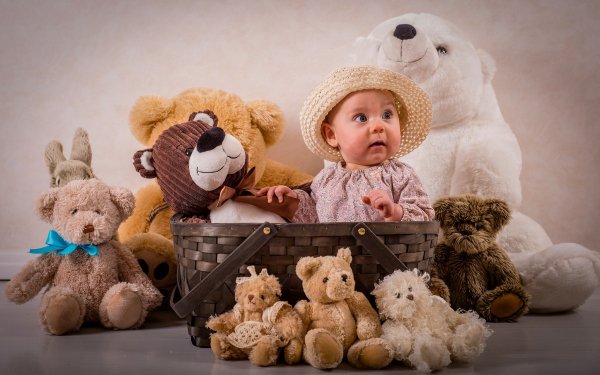Photography Baby Basket Stuffed Animal Teddy Bear Hat HD Wallpaper | Background Image