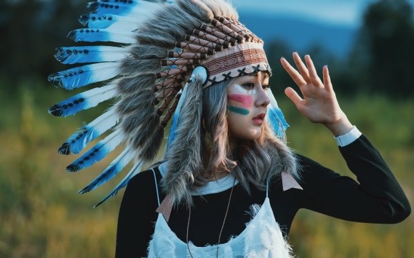 Mujeres Nativa americana Asiática Makeup Pluma Fondo de pantalla HD | Fondo de Escritorio