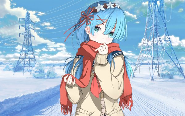 Anime Re:ZERO -Starting Life in Another World- Rem Aqua Eyes Scarf Blue Hair Fond d'écran HD | Image