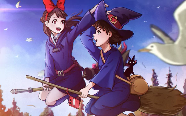 Kiki (Kiki's Delivery Service) Atsuko Kagari Anime crossover HD Desktop Wallpaper | Background Image