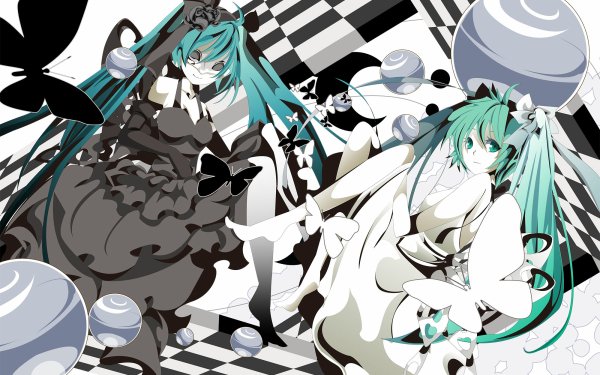Anime Vocaloid Hatsune Miku Black White Monochrome Gothic HD Wallpaper | Background Image