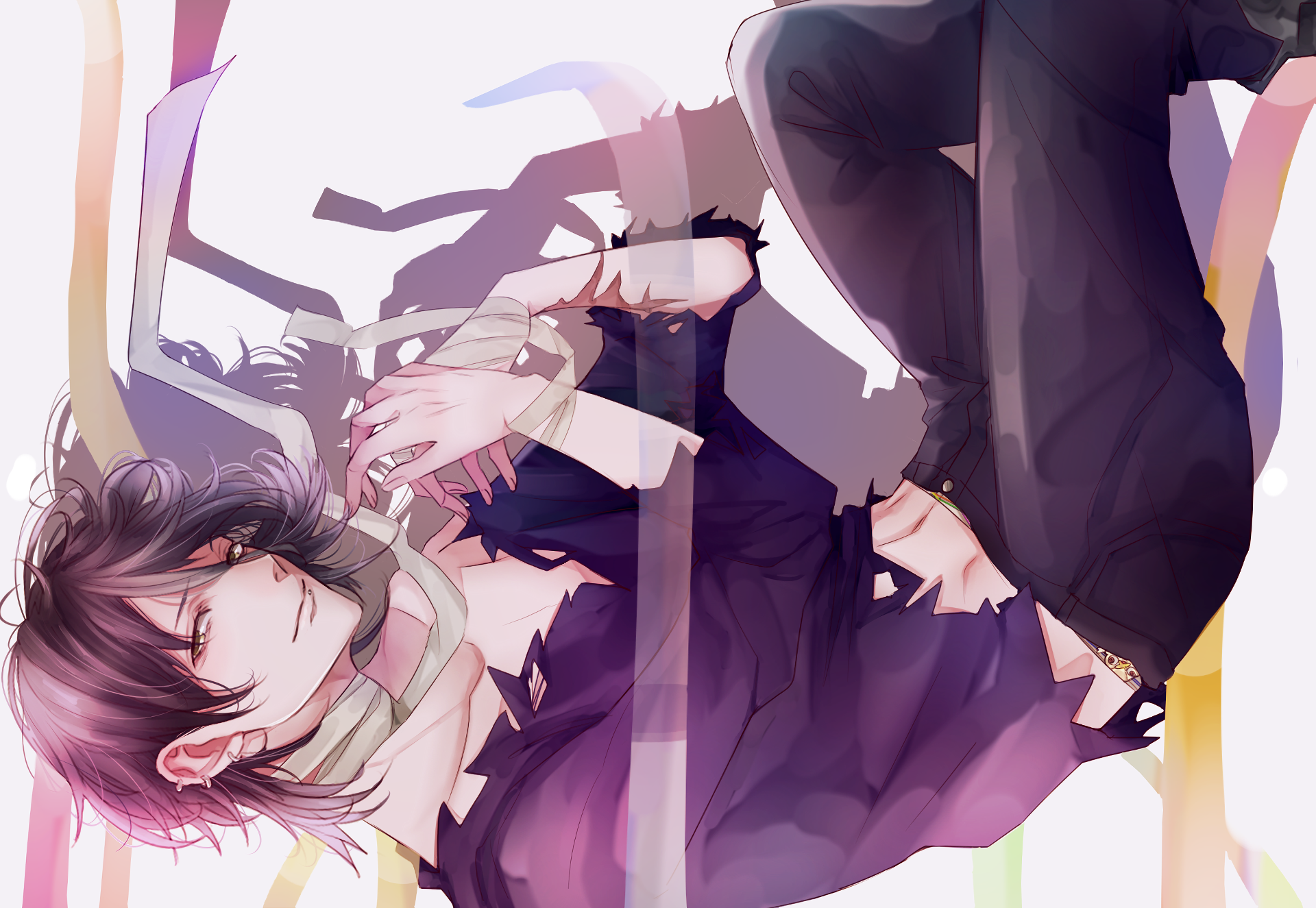 HD anime desktop wallpaper featuring a character from Kiznaiver, depicted with dark hair and a contemplative pose against a light, abstract background.