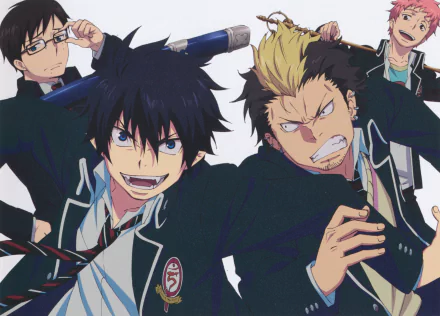 Anime-style characters from Blue Exorcist pose energetically, captured in vibrant detail for a 4K Ultra HD PC desktop wallpaper and background.
