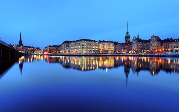 Man Made Stockholm Cities Sweden City Night Building Water Reflection HD Wallpaper | Background Image